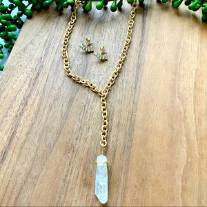 Necklace and Earrings Set- Quartz Crystal & Ear Jacket Studs